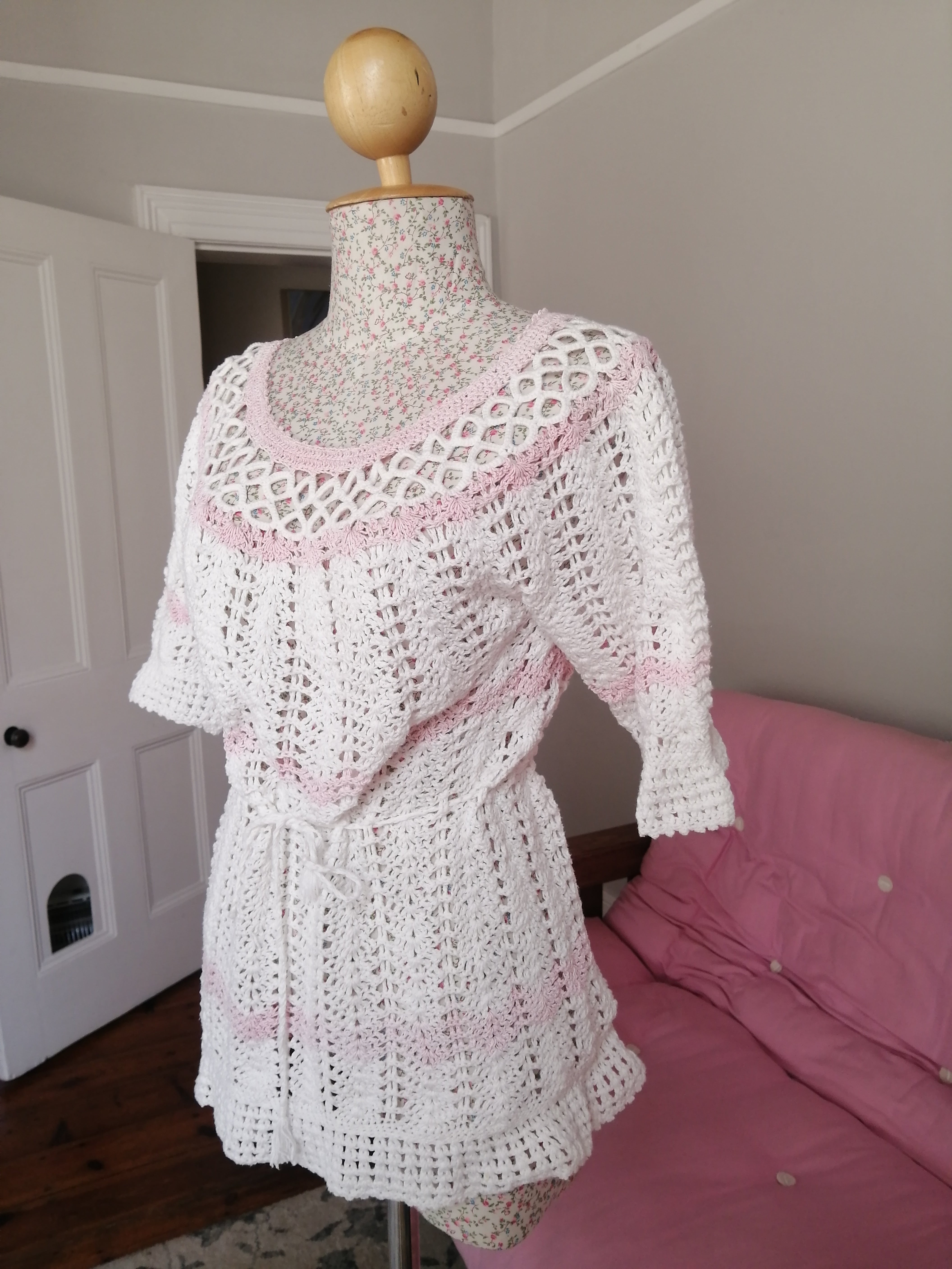 White & Pink Crochet Top