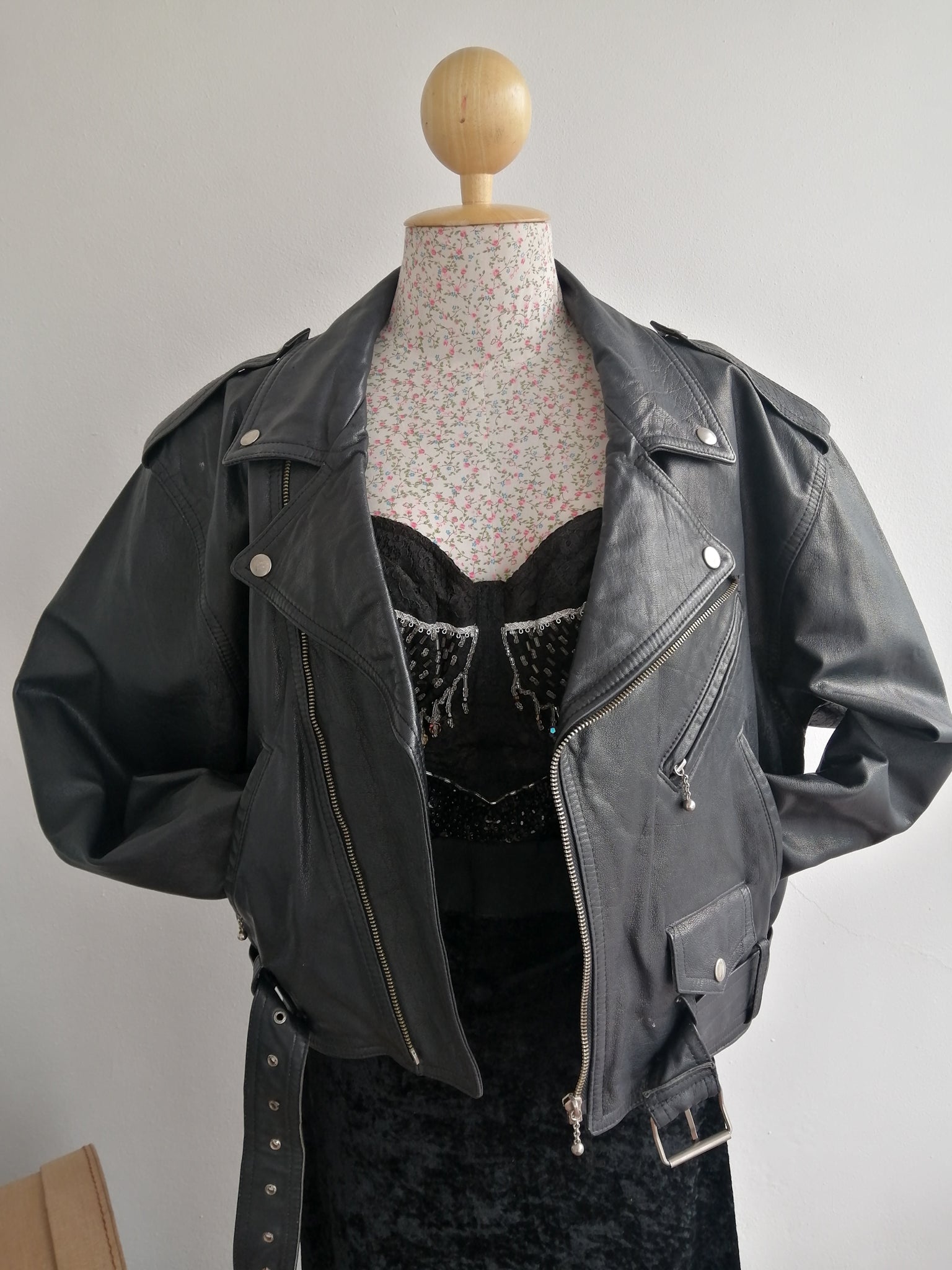 Authentic black leather biker jacket