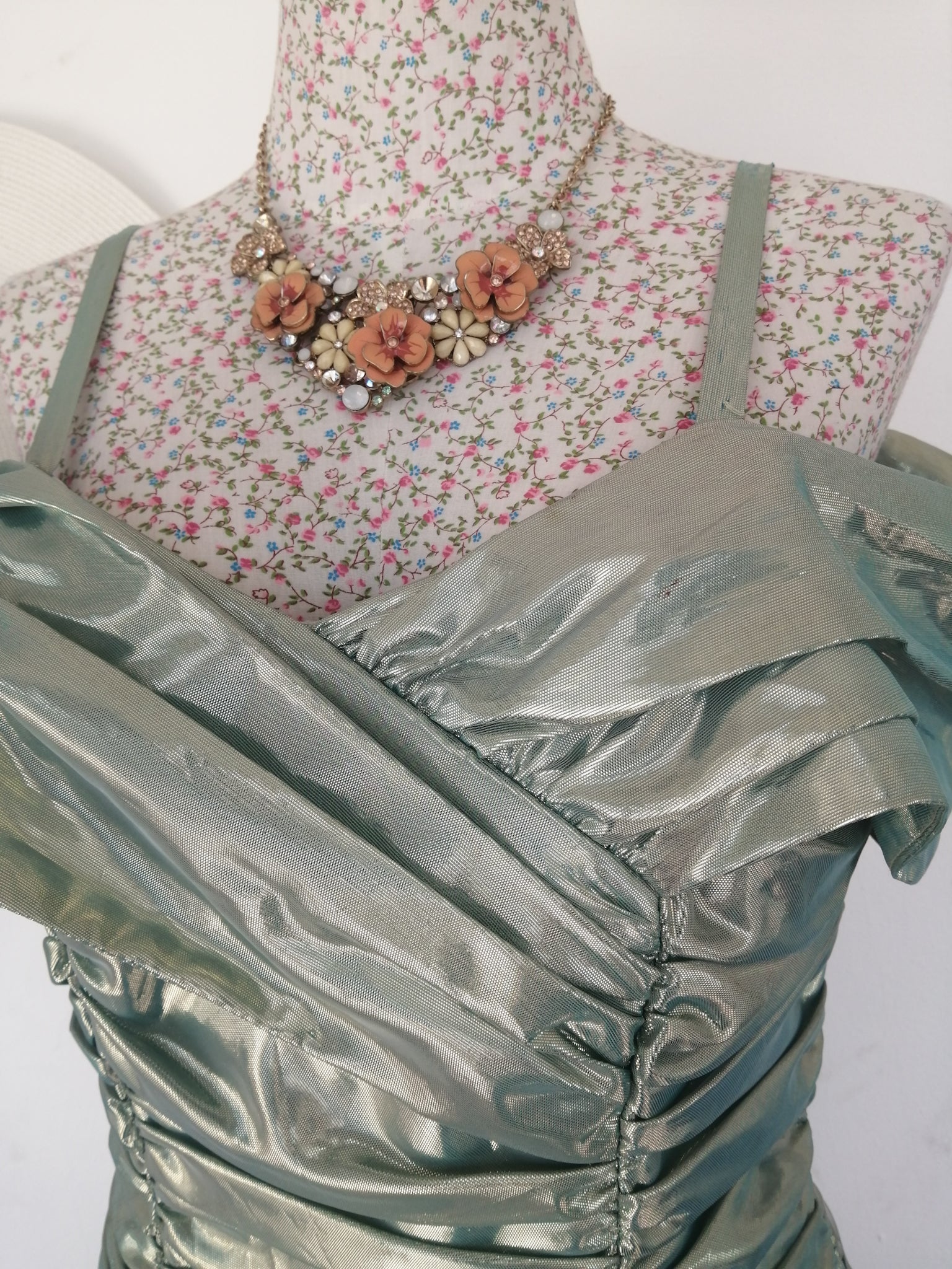 1980's Vintage holographic off the shoulder Occasion dress