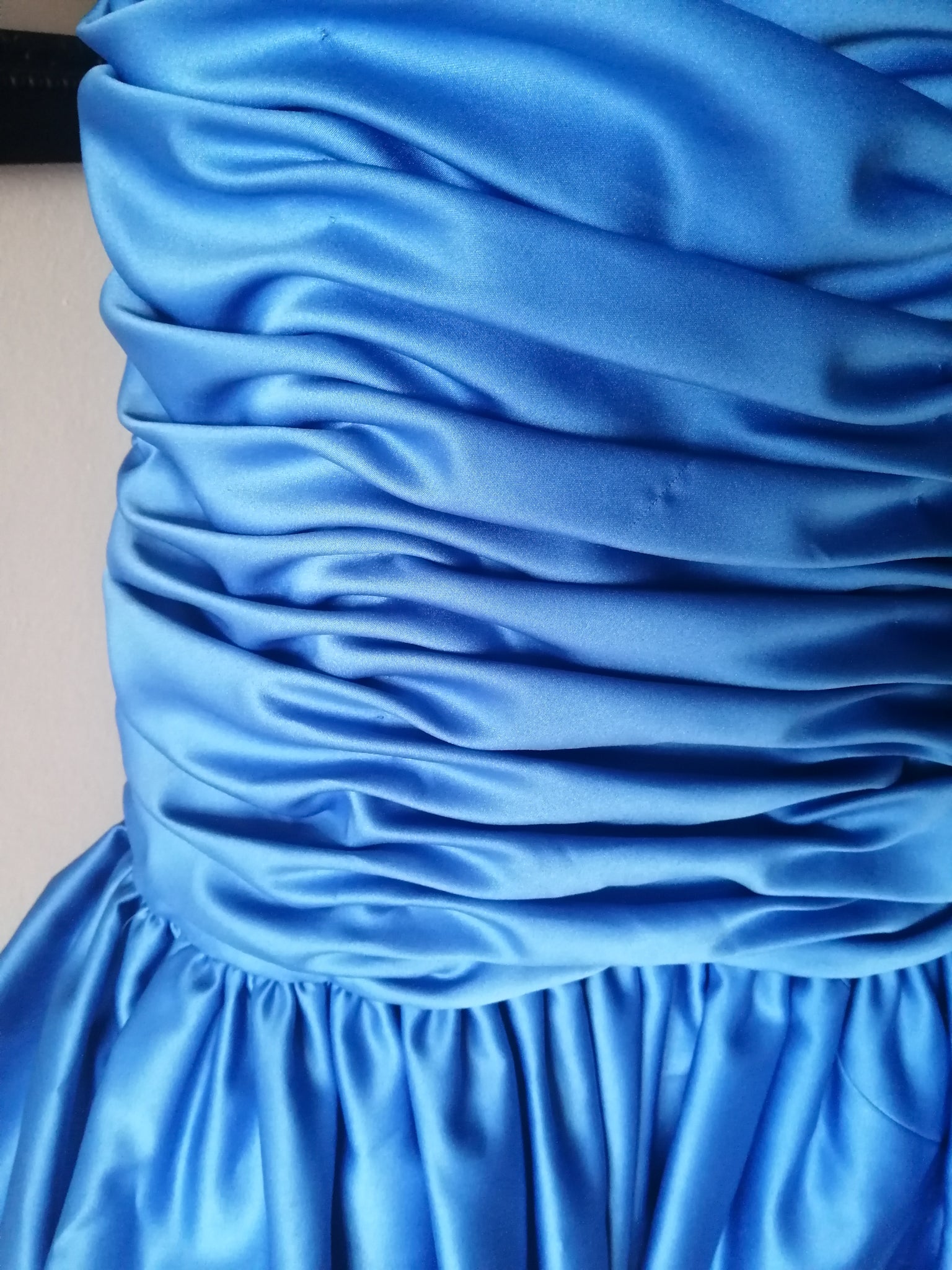 1980's Vintage royal blue rouched strappy satin dress