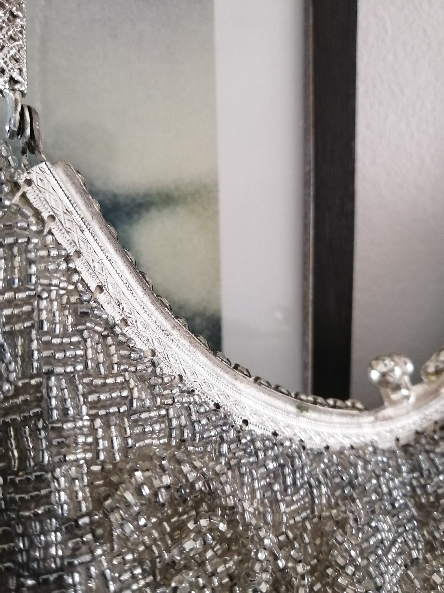 Silver beaded medium sized handbag