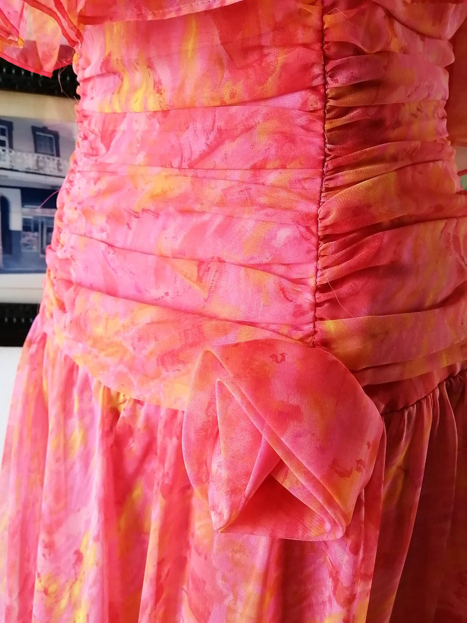 Vintage frilly off the shoulder pink dress
