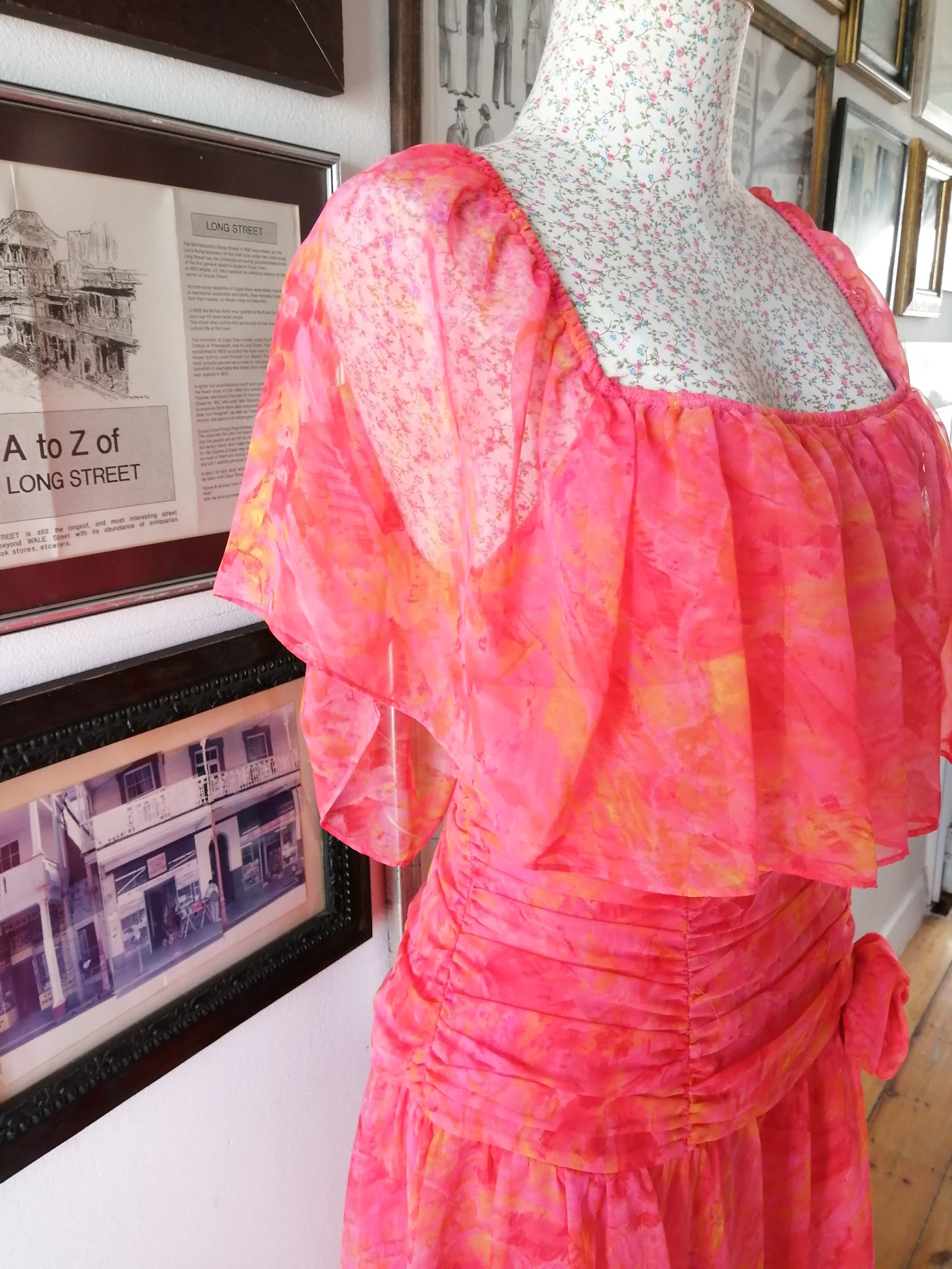 Vintage frilly off the shoulder pink dress