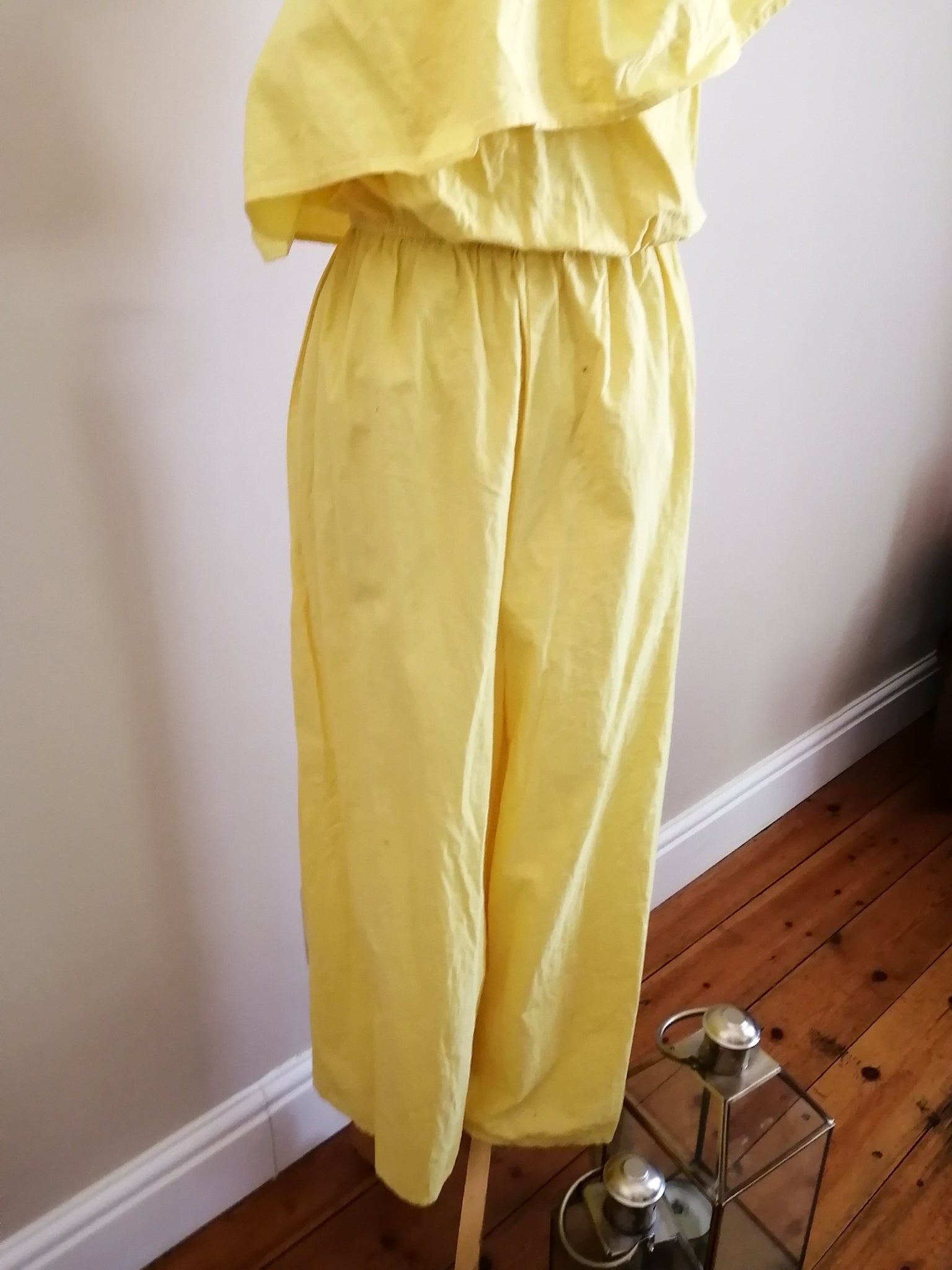 Yellow Off-Shoulder Ruffle Trim Jumpsuit